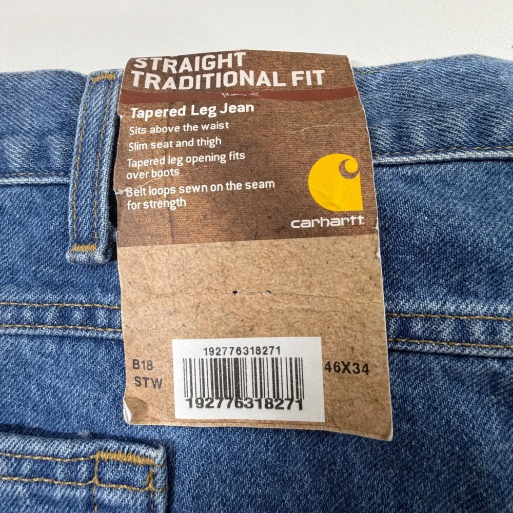 Carhartt Tapered Leg Jeans Mens 46x34 Blue B18 STW Straight Traditional Fit